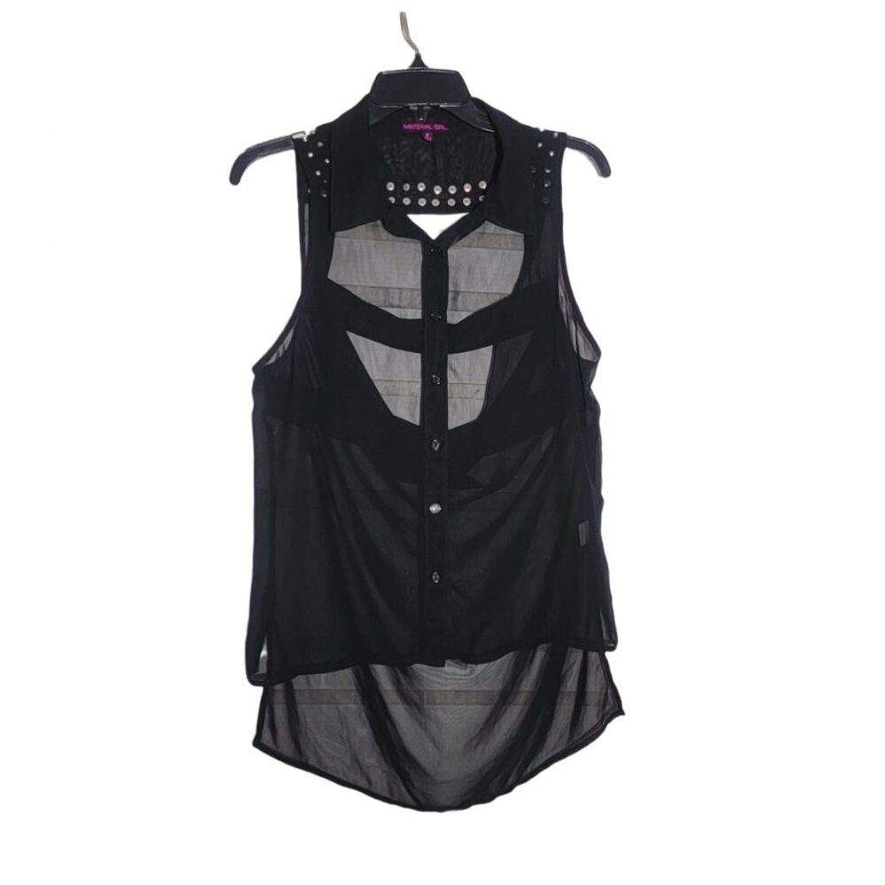 ✨✨✨Material Girl Women's blouse Size M transparent mesh High Low Sleeve less Top